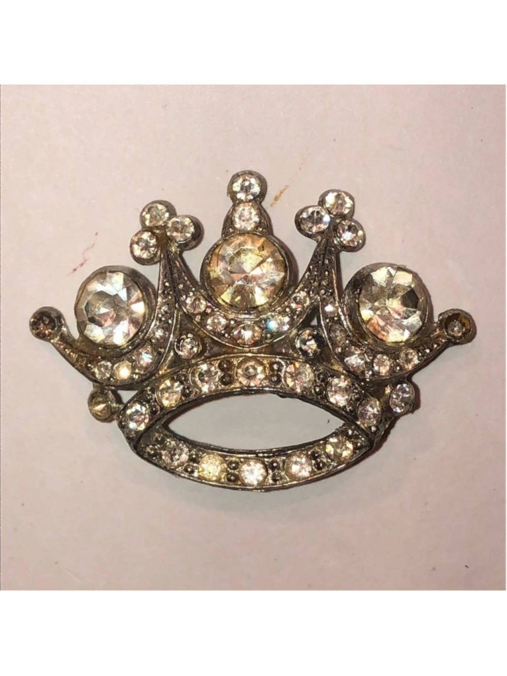Vintage Silver Tone Sparkling Crown Brooch